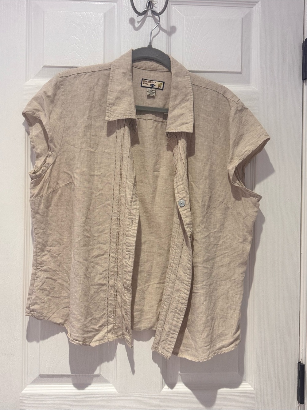 Caribbean Joe Beige Linen Short Sleeve Shirt